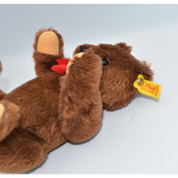 Vintage 1980's Teddy Bear Steiff Chocolate Mohair Jointed 0206/26 Button Tag - Picture 4 of 11